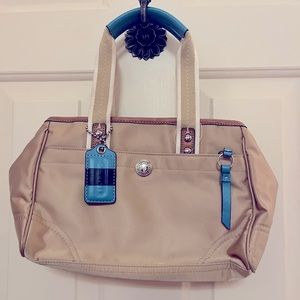 Coach Small Satin Tote. Size is 13”L x 7”H x 3.5”W